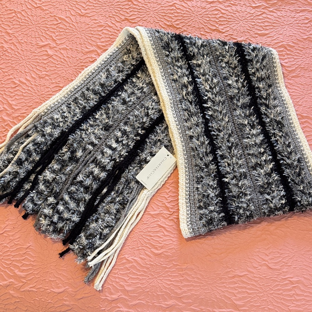 NWT! Charter Club Black and Gray Knit Scarf